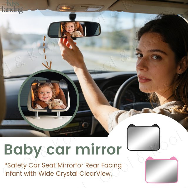 Kisslanding HD Anti-Glare Baby-Autospiegel mit Weitwinkel und Verstellbarkeit in Pink oder Schwarz - Bild 1