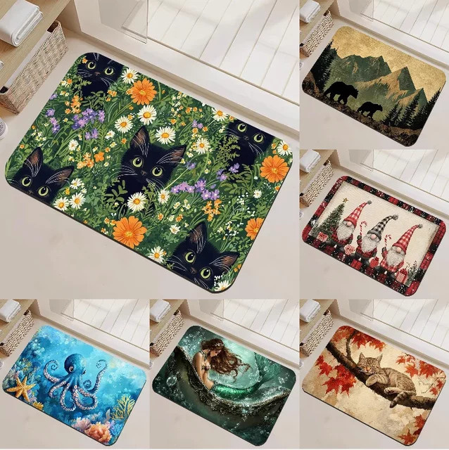 Dekorativer Teppich mit Tier- und Naturmotiven in Schwarz und Multicolour für Wohnzimmer, Schlafzimmer oder Badezimmer - Bild 1