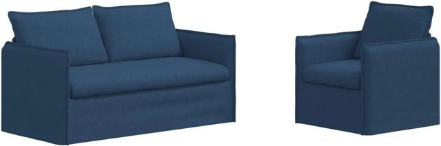 vidaXL Sofa 2-teiliges Set Blau Stoff mit Metallrahmen B/T/H: 156 x 82 x 85 cm und 75 x 82 x 85 cm - Bild 1
