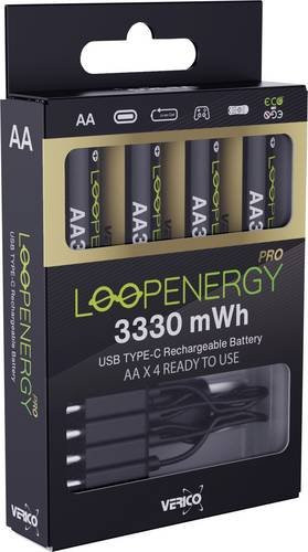Verico LoopEnergy Pro AA3330 USB-C Akku Li-Ion 1.5V 2220 mAh, 4 Stück, Schwarz - Bild 1