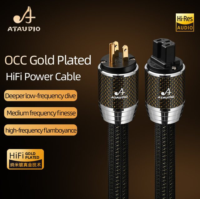Ataudio HiFi Stromkabel mit vergoldeten Steckern und Carbon-Shell-Stecker in Schwarz und Gold - Bild 1