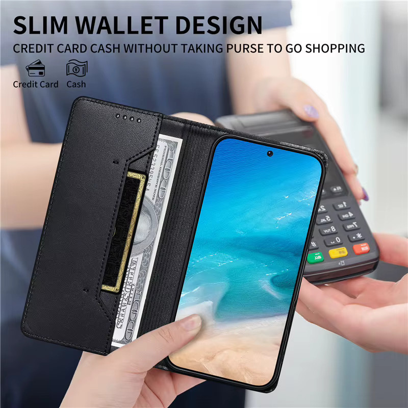 Luxuriöse magnetische Flip-Leder-Handyhülle Wallet Cover für Xiaomi Poco C61 C65 C55 X5 X6 F6 M6 Pro 4G 5G in Schwarz und Grün - Bild 3