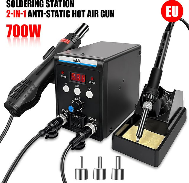 TKKEACE 2-in-1 Lötstation mit Heißluftgebläse und Schweißlötgerät für SMD-Reparaturen in Schwarz - Bild 1