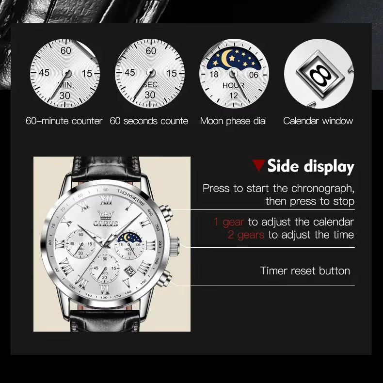 OLEVS Chronograph, Quarz, Leder, Herren - Bild 5