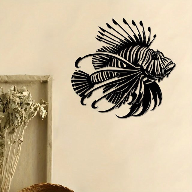 CIFBUY Löwenfisch Metall-Wandkunst Schwarz als Hängedekoration für dein Strandhaus - Bild 1