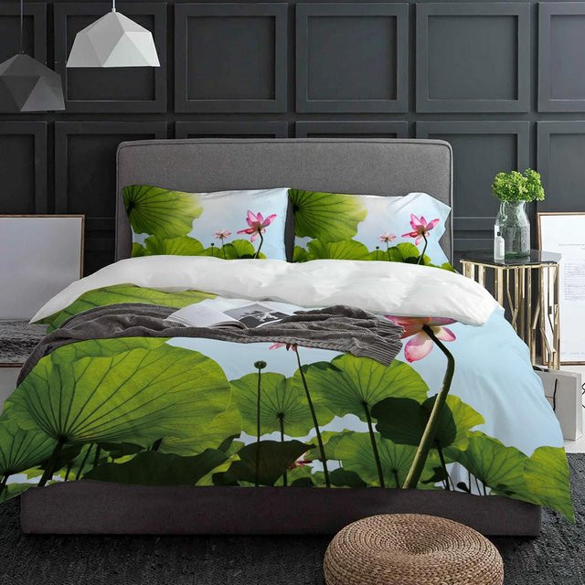 Lotusblume Bettwäsche Set 3-teilig mit Reißverschluss für Einzelbetten B/H: 135 x 200 cm - Bild 1