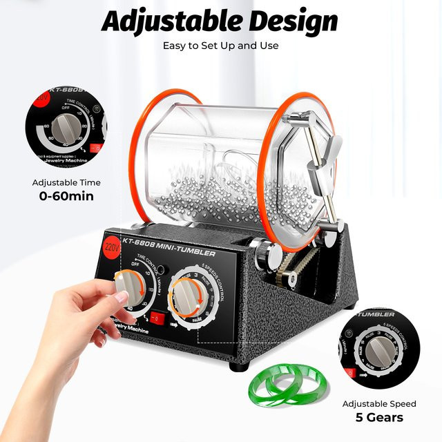 CNCEST 5-Gang-Elektro-Poliermaschine als rotierende Schmuck-Poliermaschine und Oberflächenreiniger in Schwarz-Orange - Bild 1