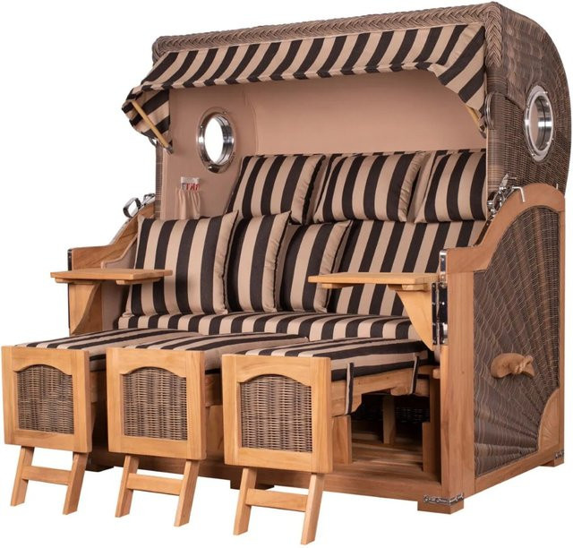 bene,iving Strandkorb Komplettset Ammersee Grande XXL aus Teakholz mit Polyrattangeflecht in Grau Modell 581 - Bild 1