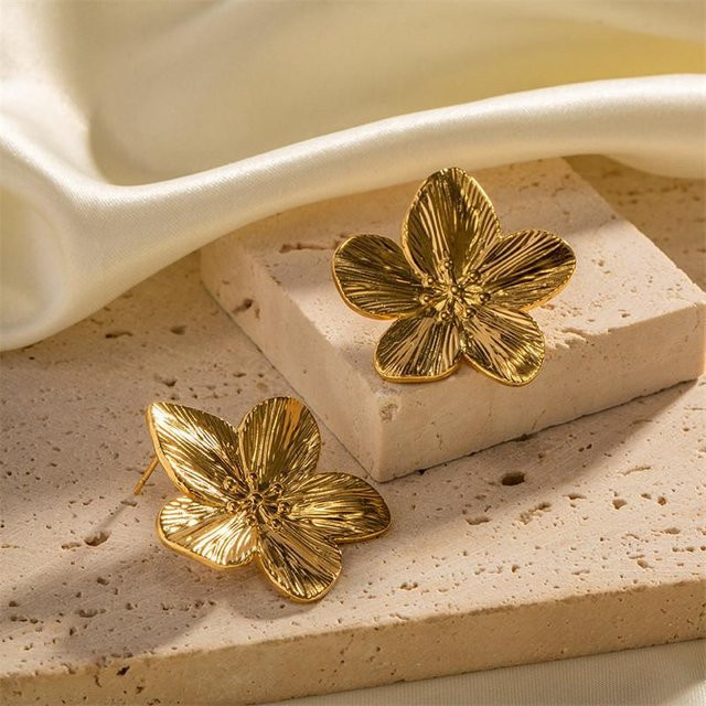 Ohrringe Blume, Messing, Gold, Damen, Vintage - Bild 1