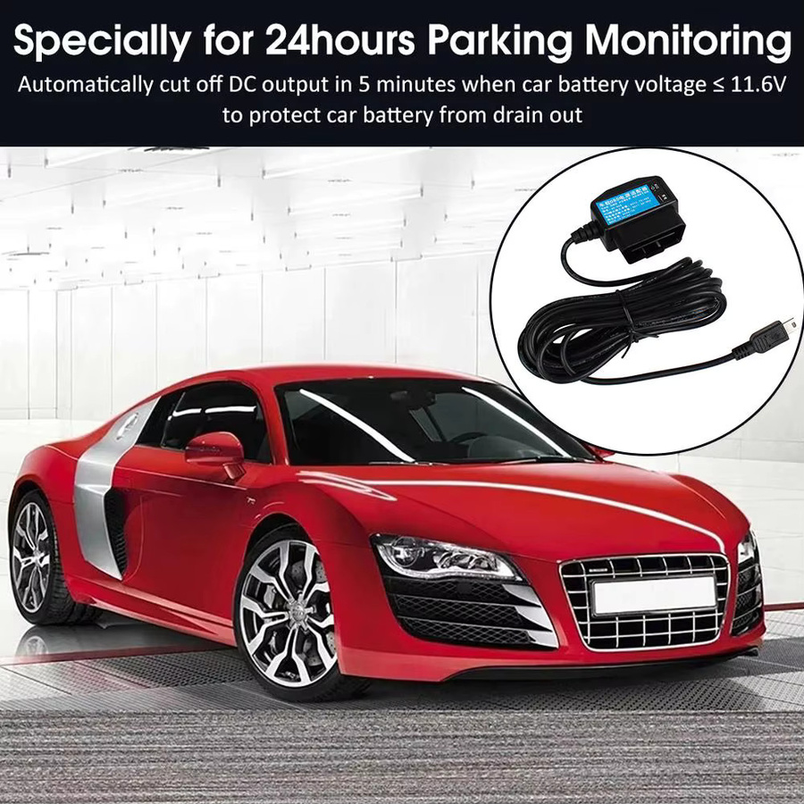 Mini USB OBD Zigarettenanzünder Adapter mit 5PIN Anschluss und Schalterkabel für Dash Cam und Werkzeuge, Schwarz, Kabellänge: 3,5 m - Bild 3