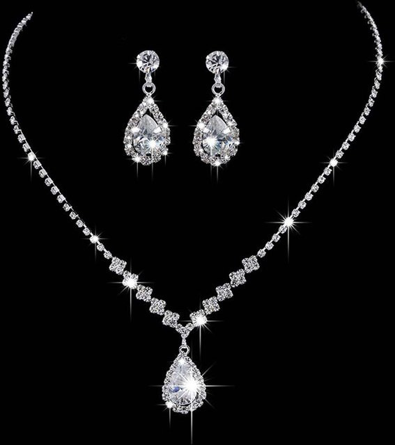 Wucifang Jewelry Schmuckset, Halskette und Ohrringe, Silber, Zirkonia, Damen - Bild 1