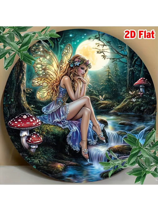 Potdemiel Enchanted Fairy Moonlight Metallwandkunst rund aus Aluminium mit Blumen- und Naturmotiven, Multicolour, Durchmesser: 20,32 cm - Bild 5