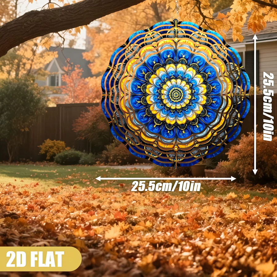 Modernes geometrisches Windspiel von CIFBUY aus Metall in Blau, Gelb und Gold als abstrakte Gartendekoration für den Außenbereich - Bild 3