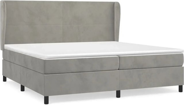 vidaXL Boxspringbett mit Matratze in Hellgrau aus Samt, Hybrid-Bett mit Taschenfederkern und Massivholzgestell, B/T: 200 x 200 cm - Bild 1