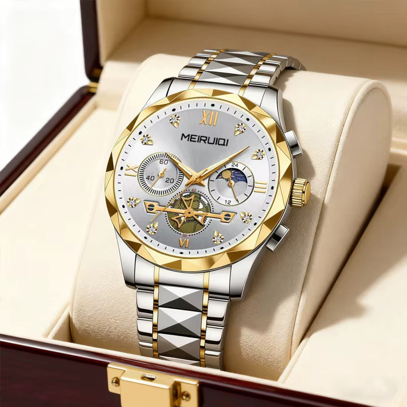 MEIRUIQI Armbanduhr, Bicolor, Gold, Weiß, Quarz, Herren - Bild 2