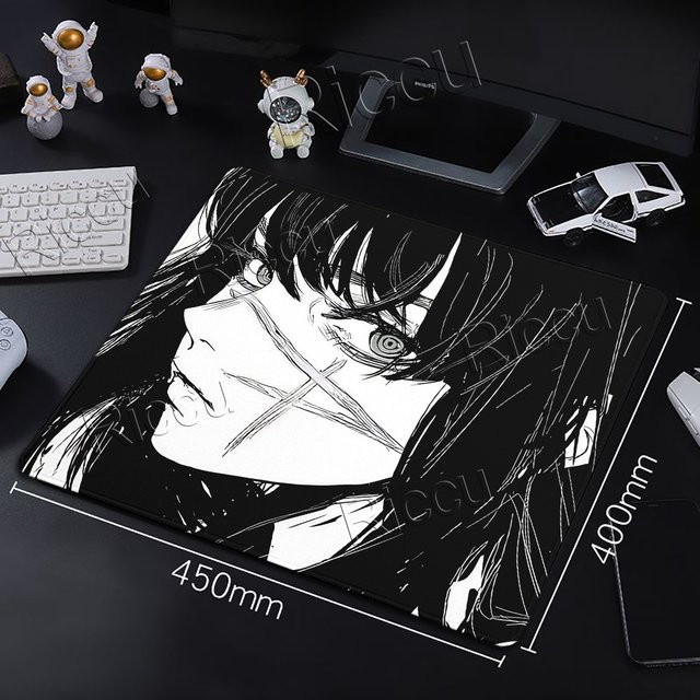 Riccu Anime Girls Mauspad Schwarz Weiß Ästhetik Anti-Rutsch Schreibtischunterlage für Gamer und E-Sport - Bild 1