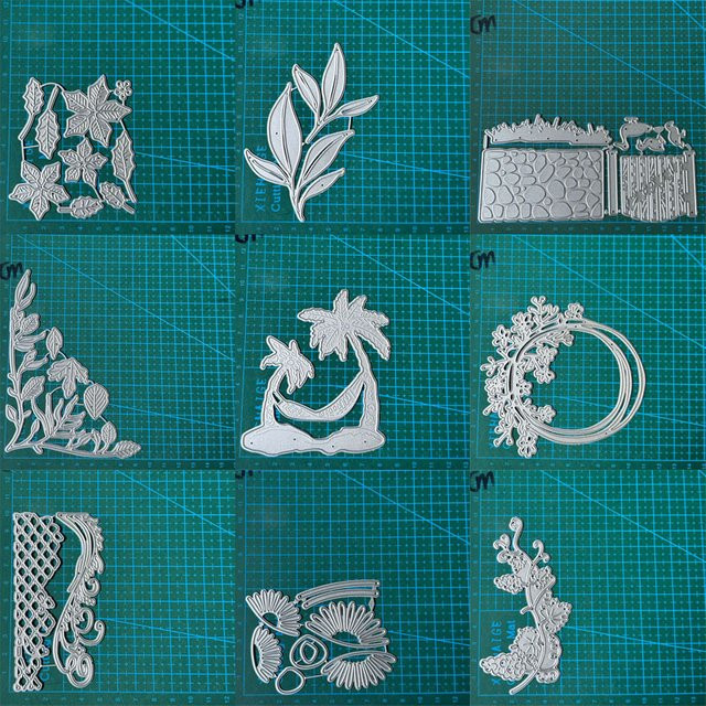 Metall Stanzform für Scrapbooking und Handwerk mit Blumen Blättern und Bäumen in Silber - Bild 1