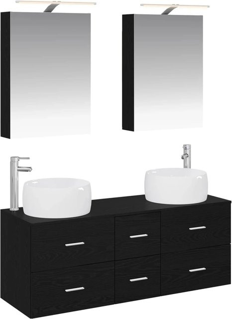 vidaXL Badezimmermöbel-Set aus Schwarzer Eiche und Glas in Schwarz mit LED-Beleuchtung und Spiegelschrank - Bild 1