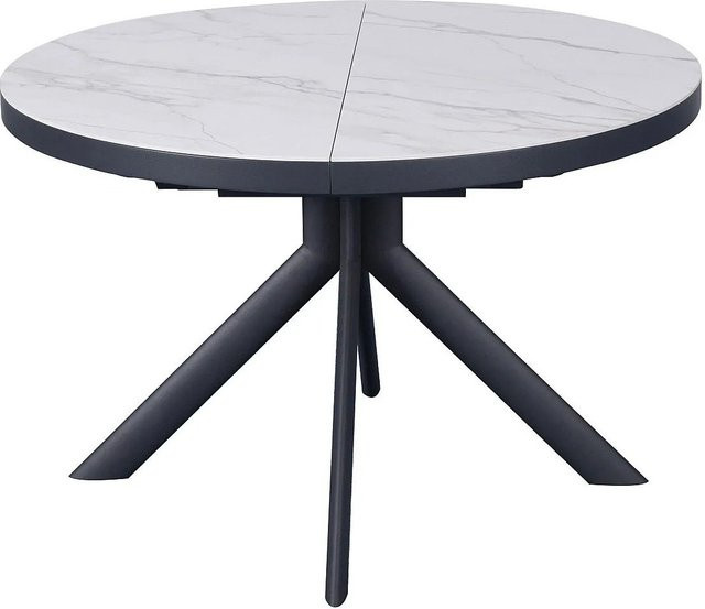 Vente-unique Esstisch Zalyra aus Keramik und Metall in Weiß und Anthrazit, ausziehbar, B/T/H: 120 x 76 x 76 cm bis 160 x 76 x 76 cm - Bild 1