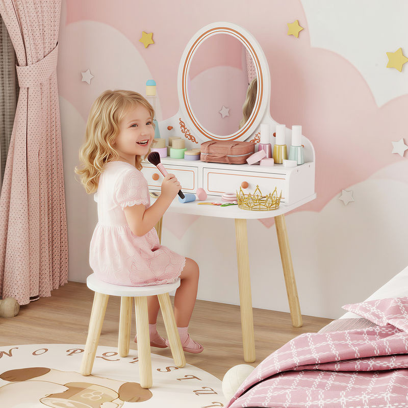 AIYAPLAY Kinder Schminktisch Set mit Hocker und Spiegel in Weiß - Bild 2