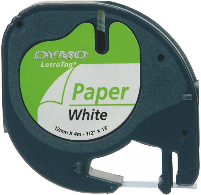 Dymo LetraTag Schriftbandkassette aus Papier, schwarz auf weiß, Breite: 12 mm, Länge: 4 m - Bild 1