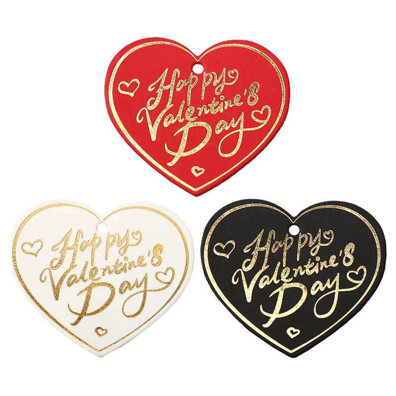 100 Stück Valentinstags-Geschenkanhänger in Herzform mit Happy Valentines Schriftzug, Gold und Weiß, Papieranhänger zum Geschenkverpacken - Bild 2