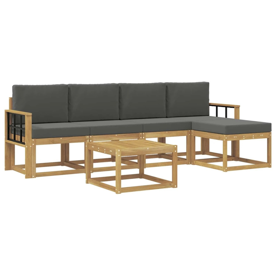vidaXL Outdoor-Sofagarnitur L-Form aus Akazienholz mit Kissen und Couchtisch in Weiß und Anthrazit - Bild 2