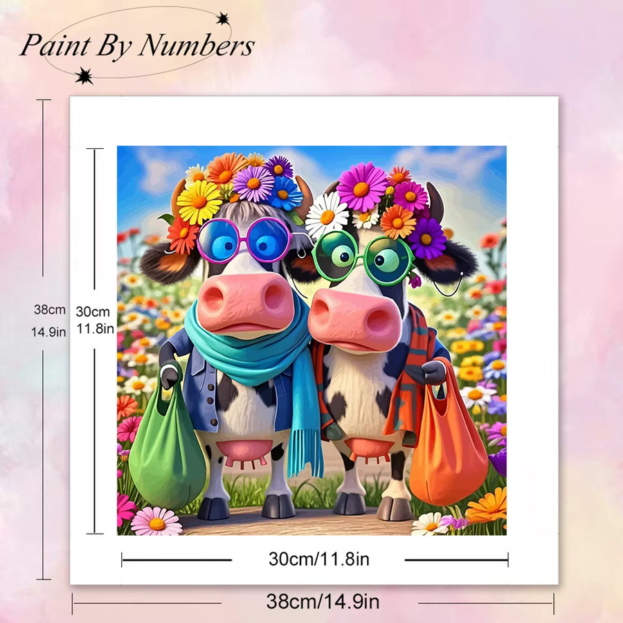 Momoart Malen nach Zahlen Set Kuh Motiv mit Blumendekoration als DIY Ölgemälde in Multicolour - Bild 2