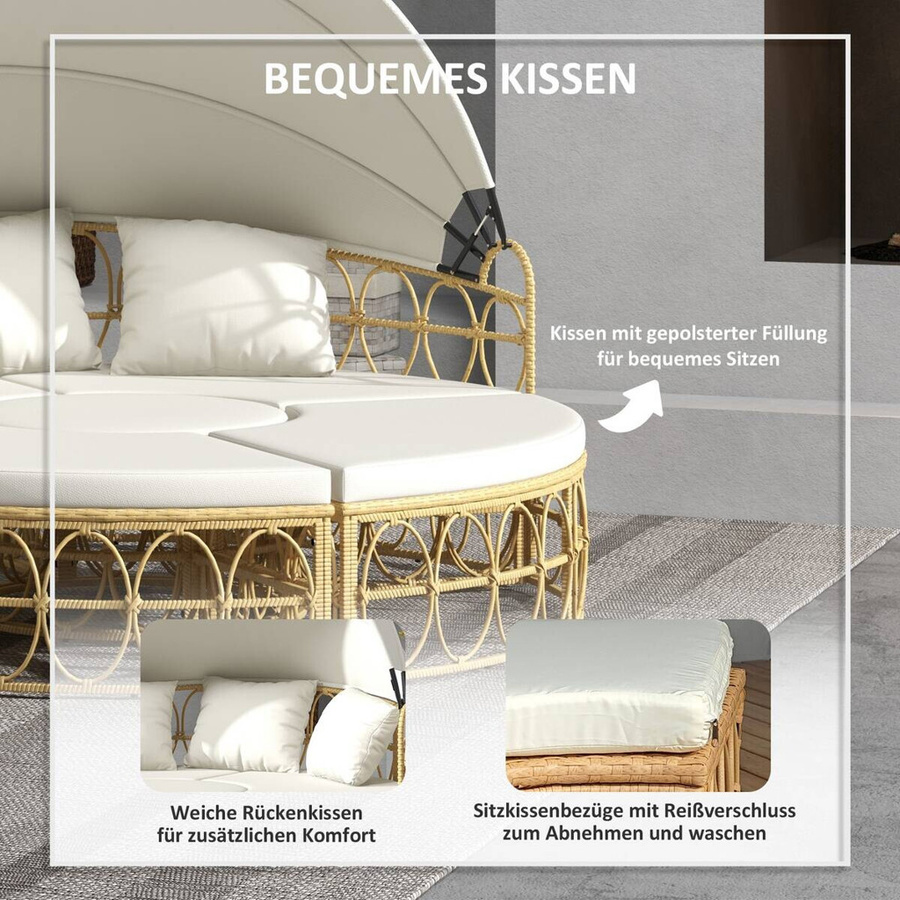 Outsunny Sonneninsel in Cremeweiß aus Edelstahl und Rattan mit B/H/L: 85 x 178 x 66,5 cm - Bild 2