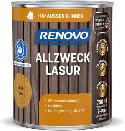 RENOVO Allzwecklasur wasserbasiert in Eiche 1410, Braun, 750 ml - Bild 1