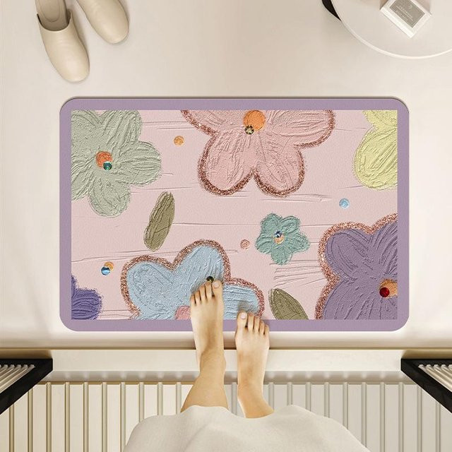 Saugfähige Kieselgur Badezimmermatte von Yiran Furniture, rutschfeste Fußmatte mit floralem Design, Mehrfarbig, B/T: 60 x 40 cm - Bild 1