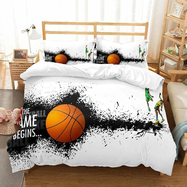 Basketball Bettwäsche-Set aus Leinen mit Reißverschluss, 2-teilig, B/H: 70 x 133 cm - Bild 1