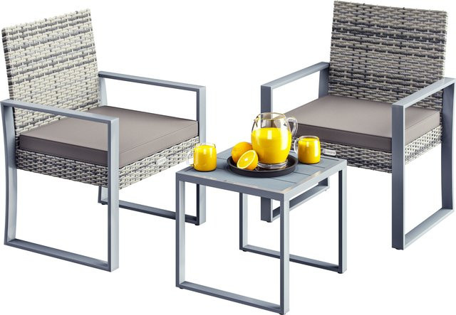 CASARIA 3-teilige Polyrattan Gartensitzgruppe aus WPC und Stahl in Grau - Bild 1