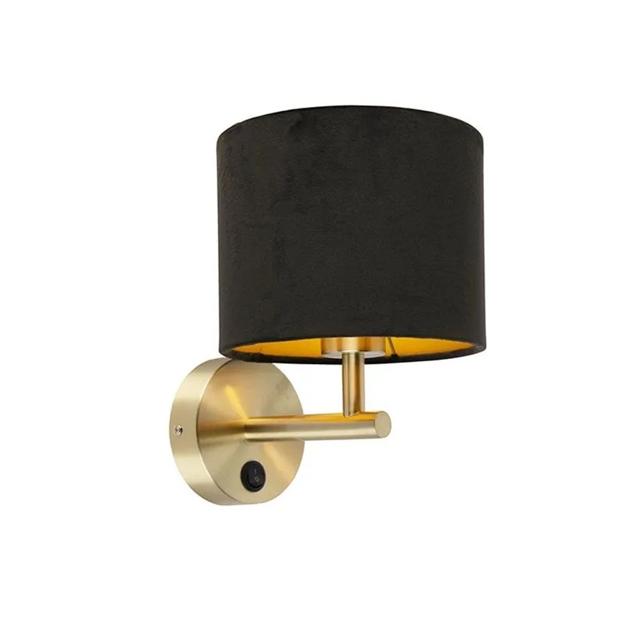 QAZQA Klassische Wandleuchte in Gold mit schwarzem Veloursschirm, dimmbar, E27 - Bild 2