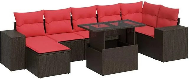 vidaXL 8-teilige Garten-Sofagarnitur aus Poly-Rattan und Akazie in Braun mit Kissen - Bild 1