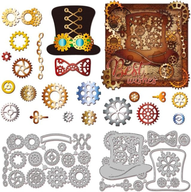 Steampunk Gear Hat Stanzformen aus Metall für die Kartenherstellung mit Bow und Chain Vorlagen - Bild 1