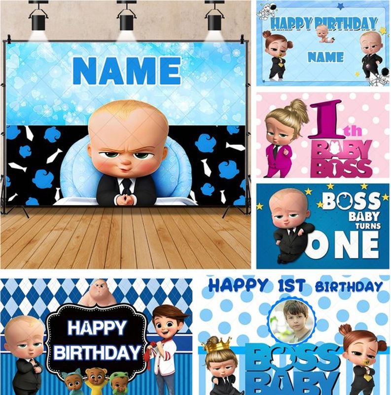 Disney Boss Baby Party Banner Motiv für Kindergeburtstag als dekorativer Fotohintergrund in Mehrfarbig - Bild 1