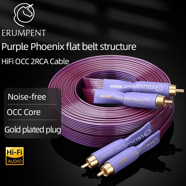 ERUMPENT HiFi OCC 2RCA Audiokabel aus reinem Kupfer mit vergoldeten Steckern in Gold und Purple - Bild 1
