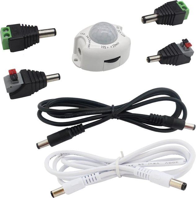 MJJC PIR-Bewegungsmelder-Schalter für LED-Streifen in Weiß mit Timer und DC-Stecker, 12 V DC - Bild 1