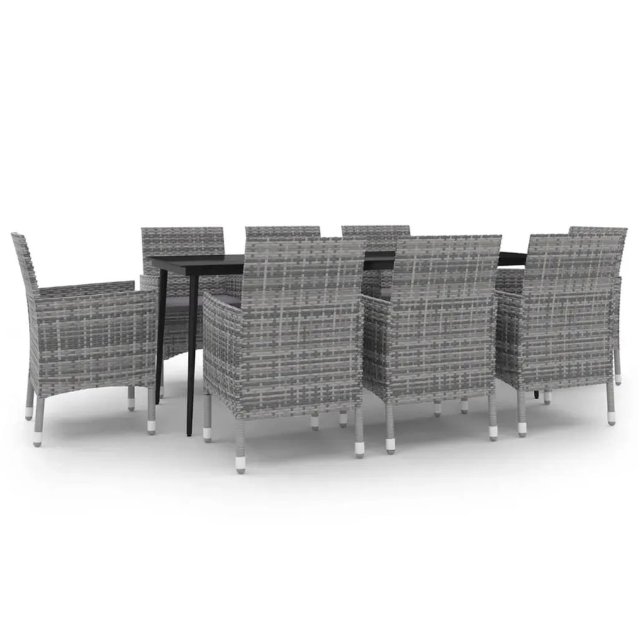 vidaXL 9-teilige Garten-Essgruppe aus Poly-Rattan und Glas in Grau und Schwarz mit Kissen - Bild 2