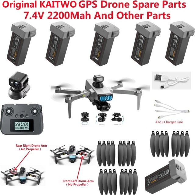 KAITWO Ersatzteil-Set für KAI 2 GPS Quadcopter mit 2200 mAh Batterie, Propellern, Armen und Fernbedienung in Schwarz - Bild 1