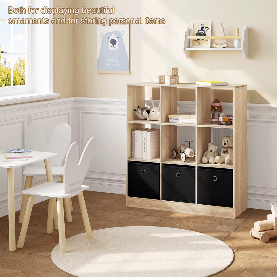 WOLTU Bücherregal Cube in Braun mit 9 Schließfächern und 3 Stoffschubladen für Wohnzimmer, Kinderzimmer oder Home Office - Bild 2
