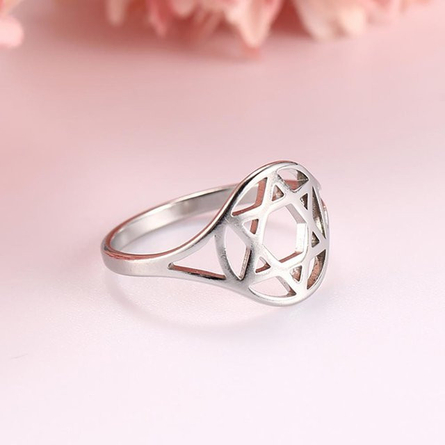 Davidstern Sechsstern Ring, Edelstahl, Silber, Damen Herren - Bild 1