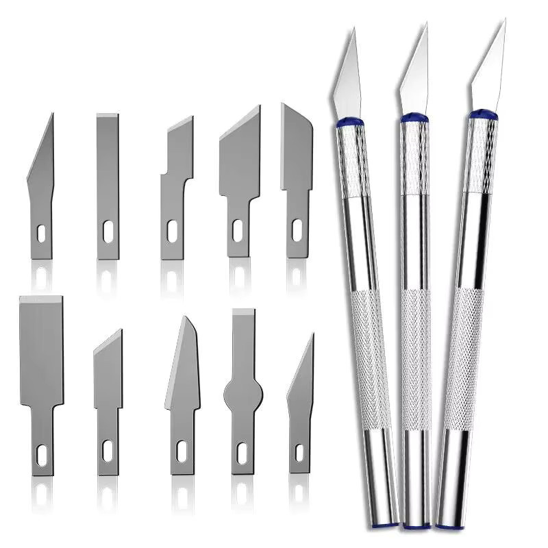 13-teiliges Carving-Messer-Set aus Carbonstahl in Silber für Kunstwerke, Holz, Modellbau und Papier mit Steckklingen - Bild 2