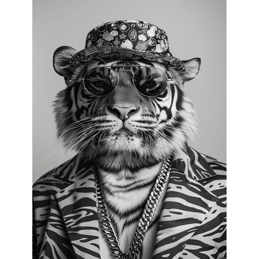 Art Universe Glasbild Fashion Tiger in Grau, modernes Wandbild mit Animal Print, Breite: 60 cm, Höhe: 80 cm - Bild 2