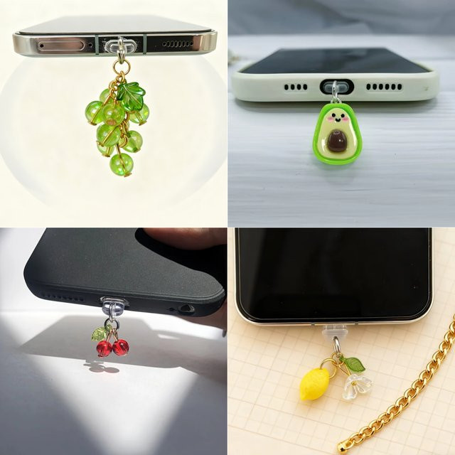 Universeller Handy-Staubstopper mit Frucht-Motiven in Multicolour als dekorativer Staubschutz-Anhänger - Bild 1