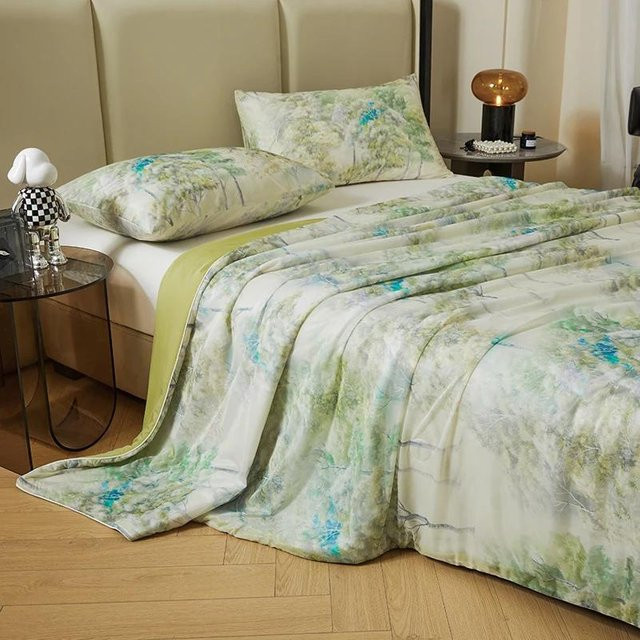 Bedruckte Sommerdecke aus kühler Eisseide in Multicolour, B/B: 150 x 200 cm - Bild 1