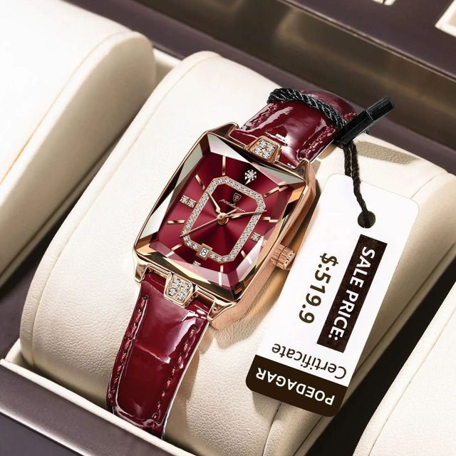 POEDAGAR Armbanduhr, Quarz, Rechteckig, Leder, Roségold, Damen - Bild 1