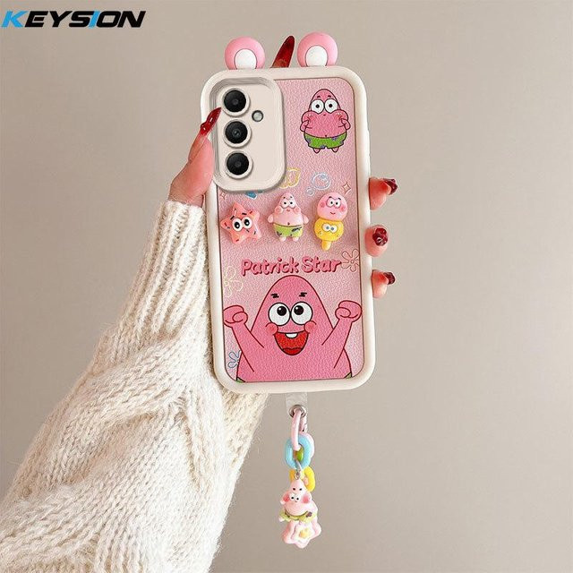 KEYSION 3D Cartoon Handyhülle mit Armband für Samsung Galaxy A55 5G, A35, A25 und A15 5G aus weichem Silikon in Pink - Bild 1