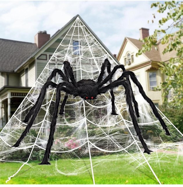 Discover Intime Halloween Dekoration Set mit Riesenspinne und dreieckigem Spinnennetz in Schwarz - Bild 1